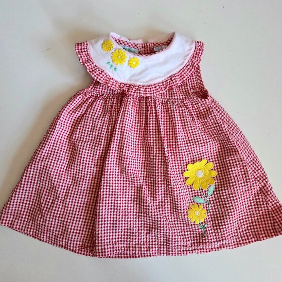 Vintage Other - Vintage Toddler Girls  No Kidding Red Gingham Flower Applique Dress 3T